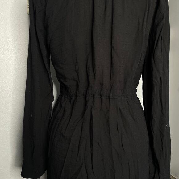 HD IN PARIS Black Button Up Dress Longsleeve Cover Up Semi Sheer Tie Waist Med - Picture 6 of 8